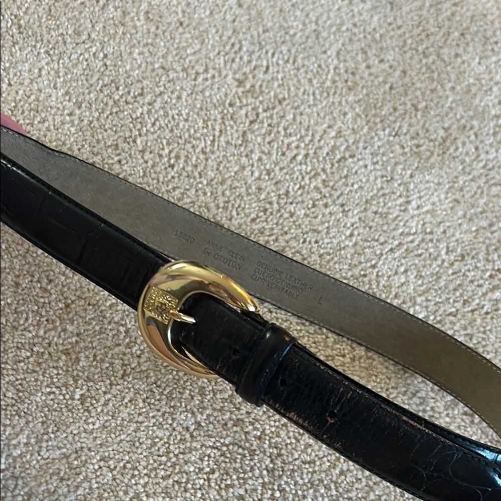 Anne Klein Black Leather Belt with Gold Buckle
